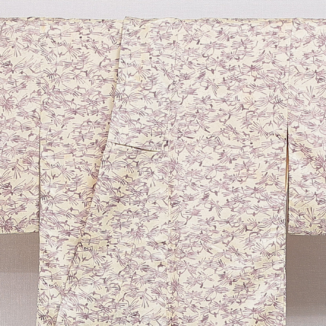 小紋 袷 身丈153cm 裄丈65cm 正絹 Cランク インフォーマル 広衿 Sサイズ 創作柄 クリーム系 LP 1221-16004