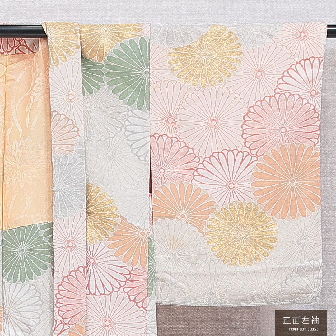 アンティーク 羽織 袷 身丈83cm 裄丈64cm 正絹 Bランク Mサイズ 菊 グレー系 M4 1232-16181