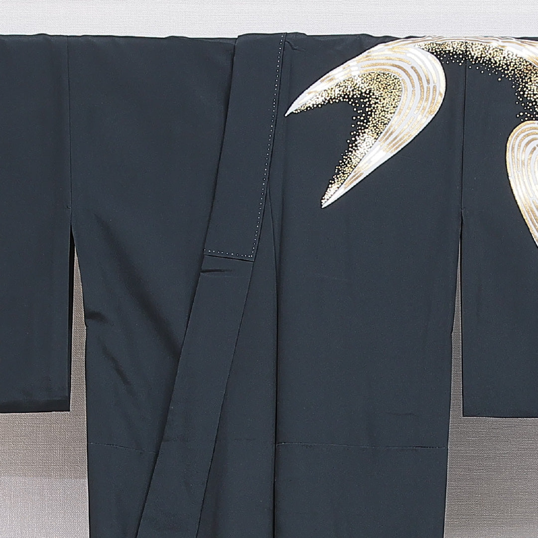 付下げ 洗える着物 単衣 身丈150cm 裄丈66cm ポリエステル Sランク Sサイズ バチ衿 インフォーマル 創作柄 黒系 1261-16282