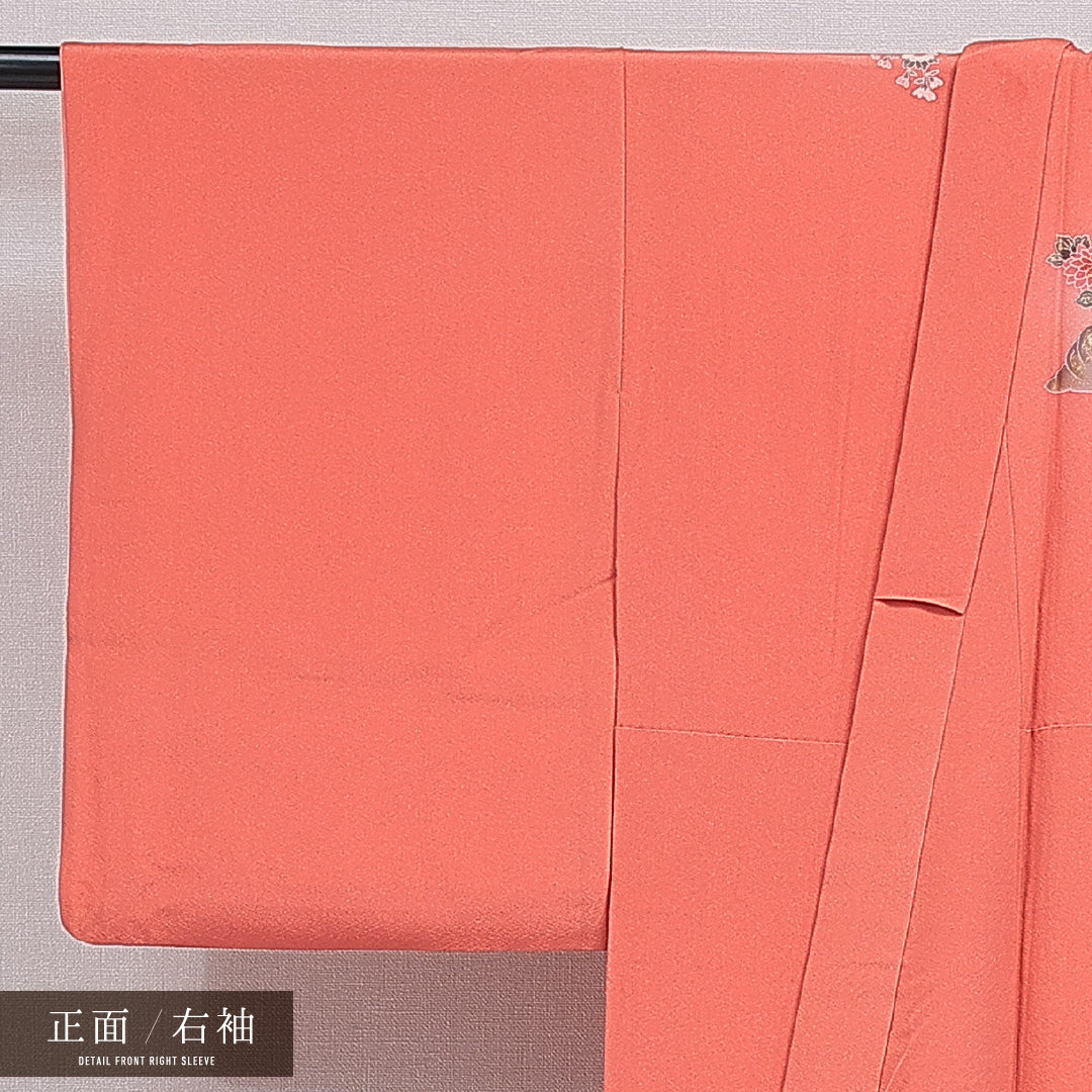 付下げ 袷 身丈153cm 裄丈62cm 正絹 Aランク インフォーマル バチ衿 Sサイズ 流水 牡丹 ピンク系 RP 1218-16029