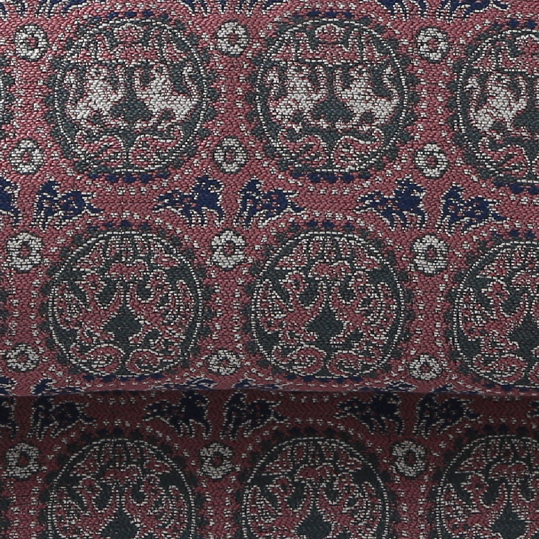 九寸名古屋帯 帯丈341cm インフォーマル 名古屋仕立て 全通 Sランク 正絹 樹下双獣文 ピンク系 1224-03905