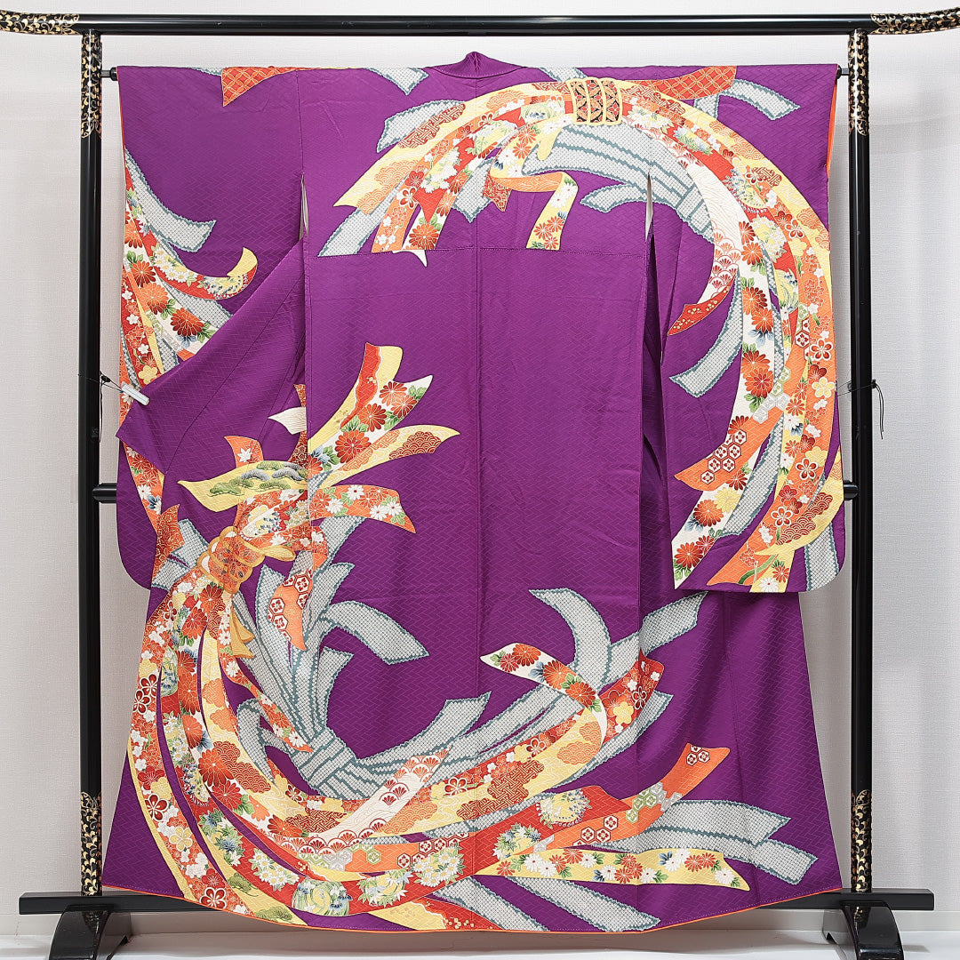 振袖 袷 身丈156cm 裄丈65cm フォーマル Sランク Mサイズ 正絹 広衿 吉祥文様 金駒刺繍 1213-F0629