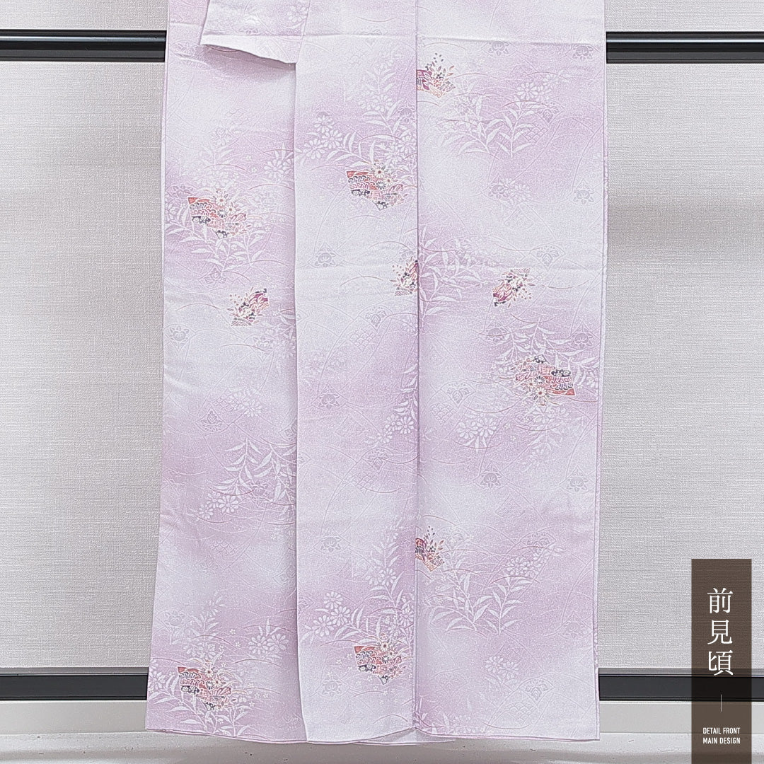 洗える着物 小紋 袷 身丈157cm 裄丈62cm ポリエステル Sランク インフォーマル 広衿 Mサイズ 古典柄 紫系 RP 1221-16211