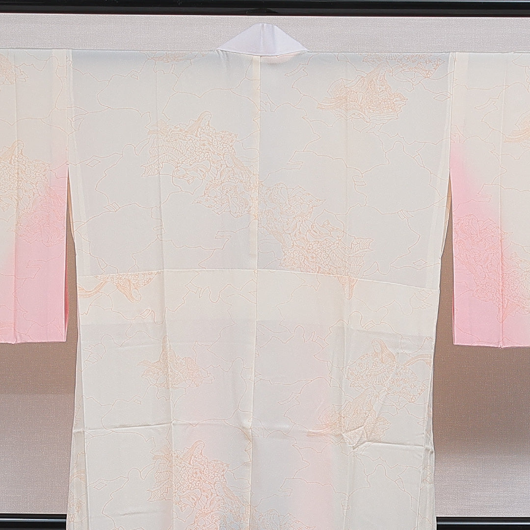 長襦袢 無双袖 身丈126cm 裄丈64cm 正絹 Sランク Mサイズ 平安絵巻 ベージュ系 RP 1239-16583