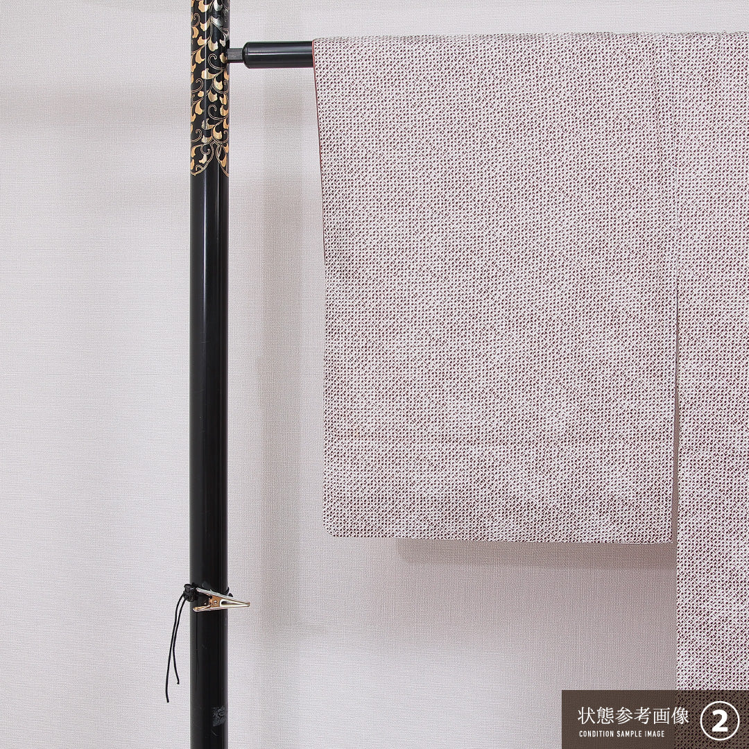 洗える着物 小紋 袷 身丈161cm 裄丈66cm ポリエステル Bランク インフォーマル 広衿 Lサイズ 鹿の子柄 茶系 HP 1221-16250