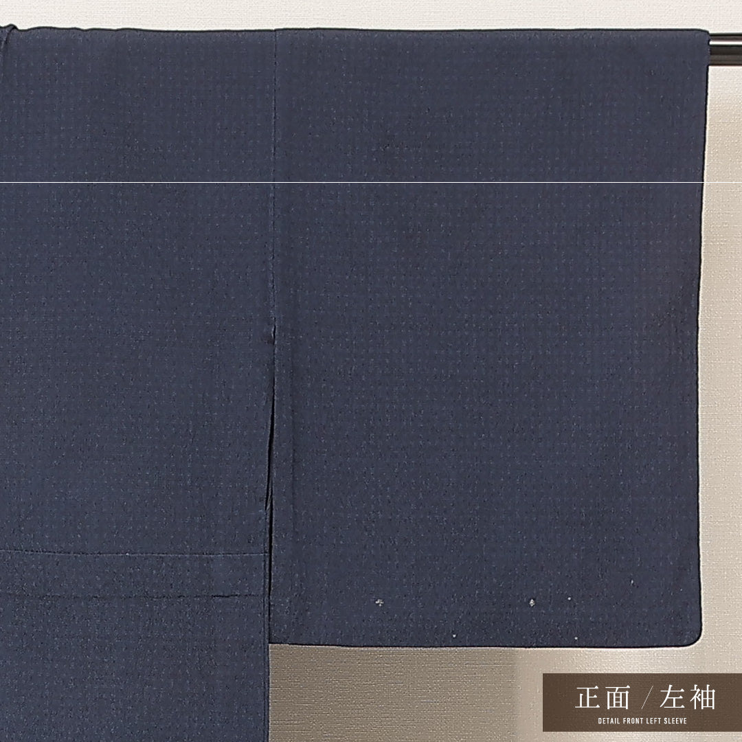 色無地（お召） 単衣 身丈151cm 裄丈64cm 正絹 Cランク Sサイズ 広衿 インフォーマル 無地 紺系 1214-16913