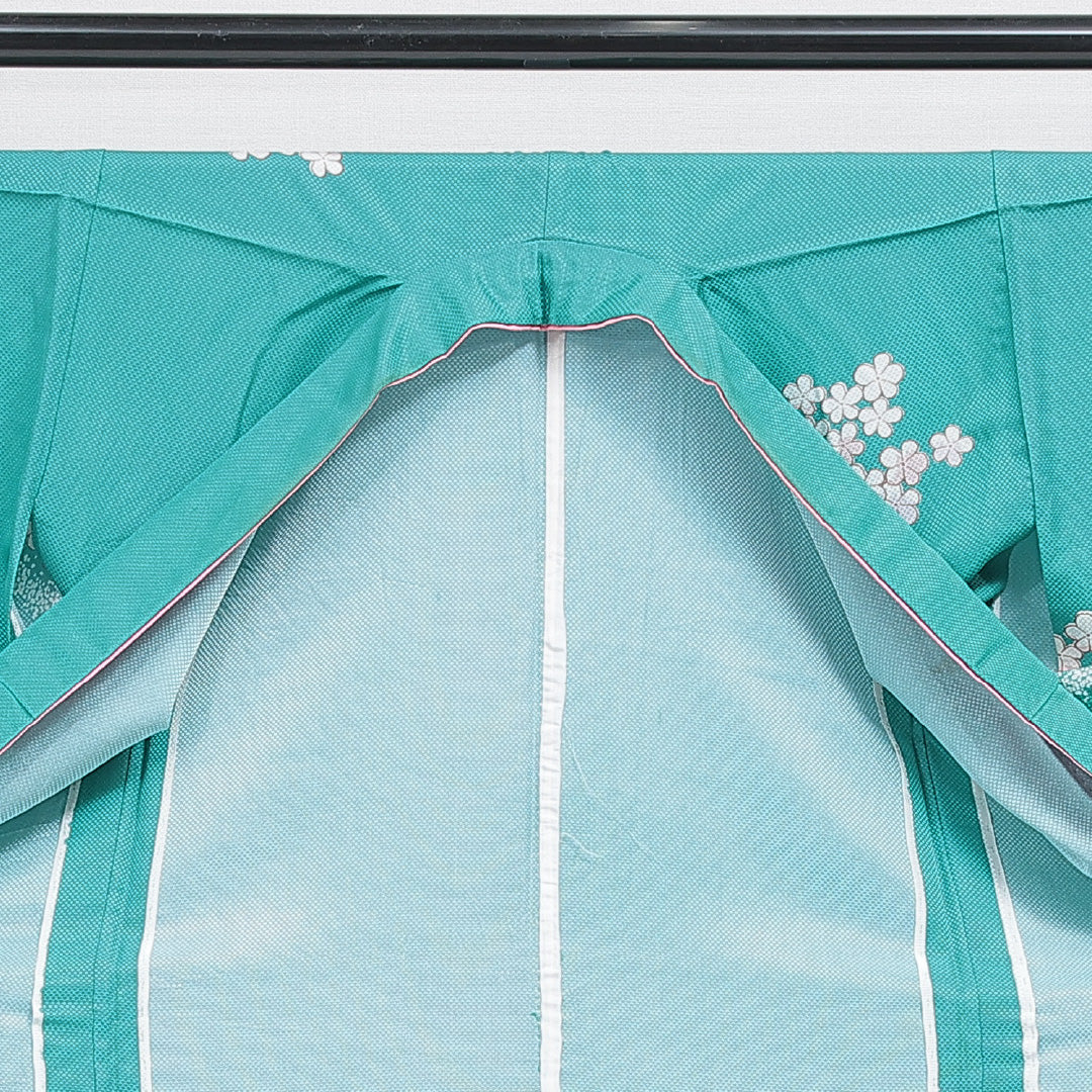 付下げ 洗える着物 単衣 身丈160cm 裄丈63cm ポリエステル Cランク Lサイズ バチ衿 インフォーマル 花柄 緑系 青系 1261-16300