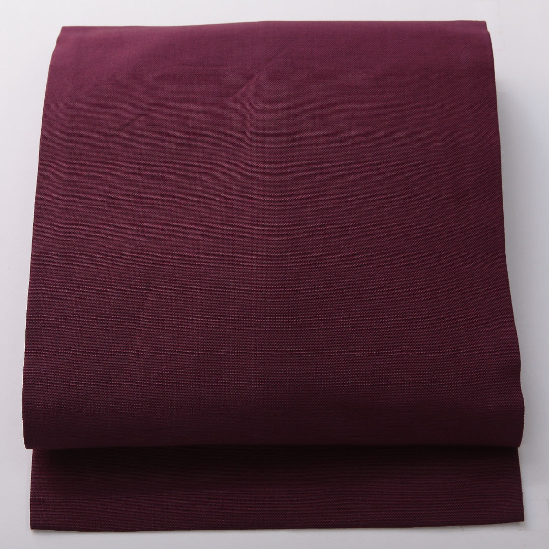 九寸名古屋帯 帯丈337cm カジュアル 名古屋仕立て 全通 Aランク 正絹 無地 紫系 1224-03625