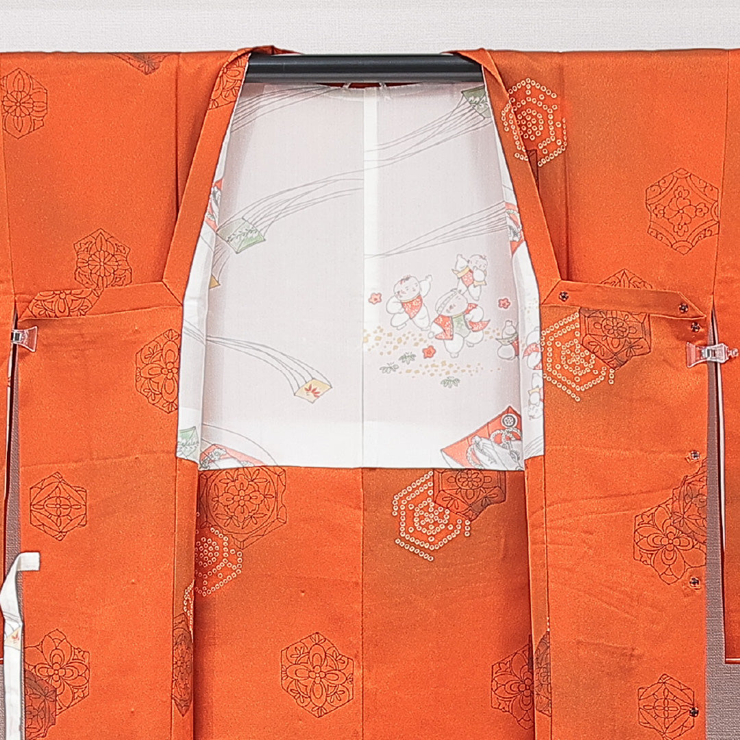 道行コート 袷 身丈82cm 裄丈65cm 正絹 Sランク Mサイズ フォーマル 創作柄 朱系 1263-15131