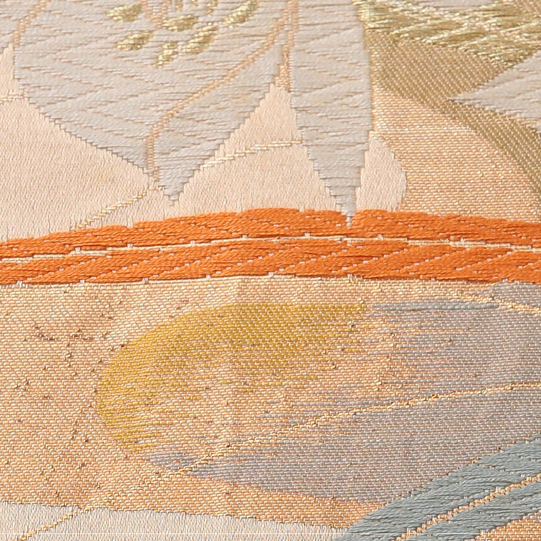 袋帯 帯丈428cm フォーマル 六通 Aランク 正絹 水仙 クリーム系 1223-01978