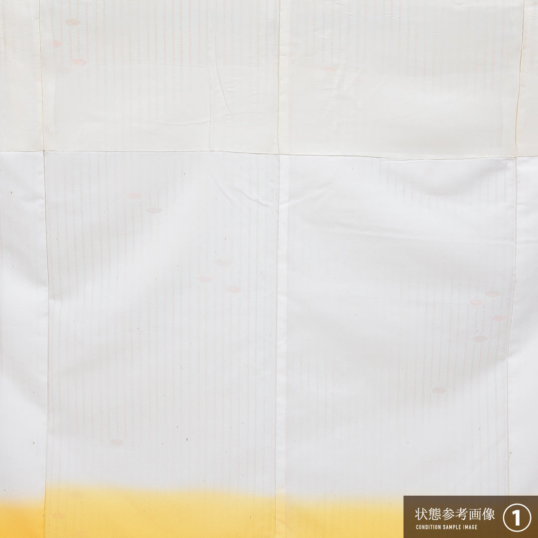 小紋 袷 身丈158cm 裄丈64cm 正絹 Sランク インフォーマル 広衿 Mサイズ 扇 鹿の子柄 クリーム系 RP 1221-16079