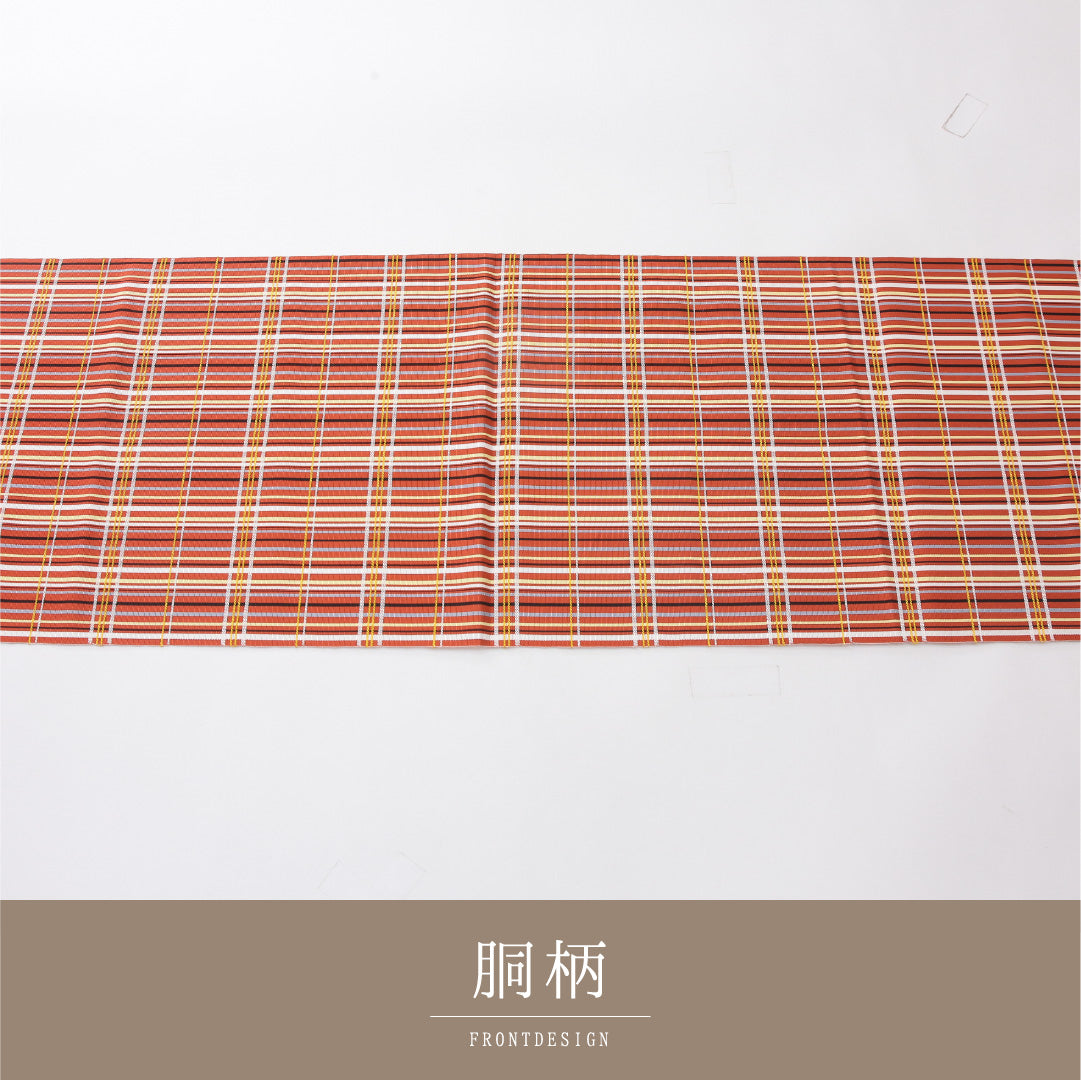 八寸名古屋帯 Aランク 帯丈400cm 正絹 全通 開き仕立て 帯端のみ未仕立て 織り インフォーマル 本場筑前博多織 間道 赤系 RP 1245-04033
