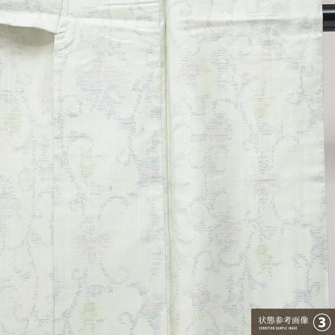 大島紬 袷 身丈157cm 裄丈62cm 正絹 Bランク インフォーマル 広衿 Mサイズ 唐草 緑系 RP 1223-15030