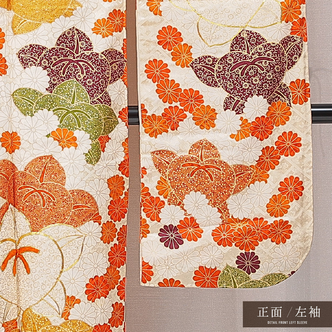 振袖 袷 身丈163cm 裄丈62cm フォーマル Cランク Lサイズ 正絹 広衿 橘 金駒刺繍 1213-F0687