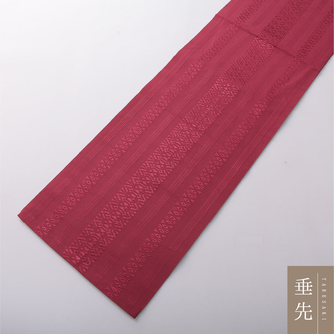 八寸名古屋帯 帯丈350cm セミフォーマル 開き仕立て 全通 帯芯なし Sランク 正絹 献上柄 紫系 赤系 1224-03496