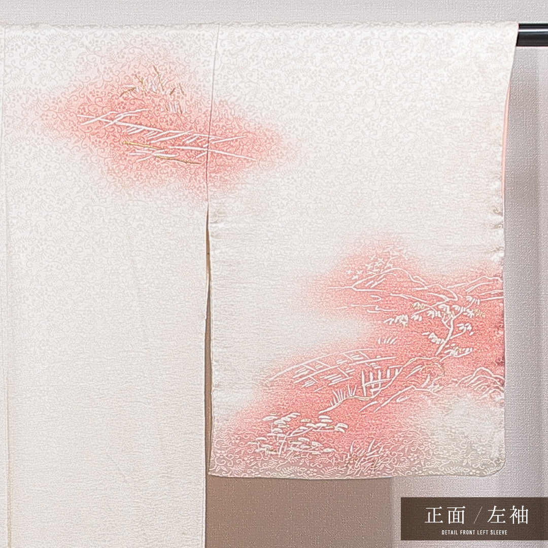 訪問着 袷 身丈159cm 裄丈62cm 正絹 Cランク セミフォーマル 広衿 Mサイズ 刺繍 松 白系 LP 1217-15349
