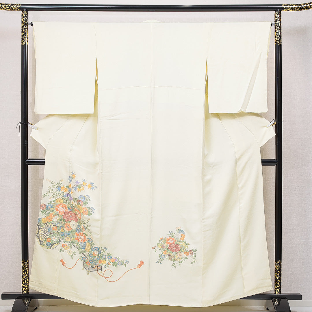 色留袖 袷 身丈159cm 裄丈65cm セミフォーマル Cランク Mサイズ 正絹 広衿 牡丹 1211-F0647