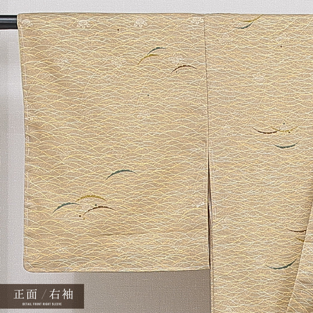 洗える着物 小紋 袷 身丈148cm 裄丈61cm ポリエステル Aランク インフォーマル 広衿 XSサイズ 露芝草 黄系 RP 1221-16101