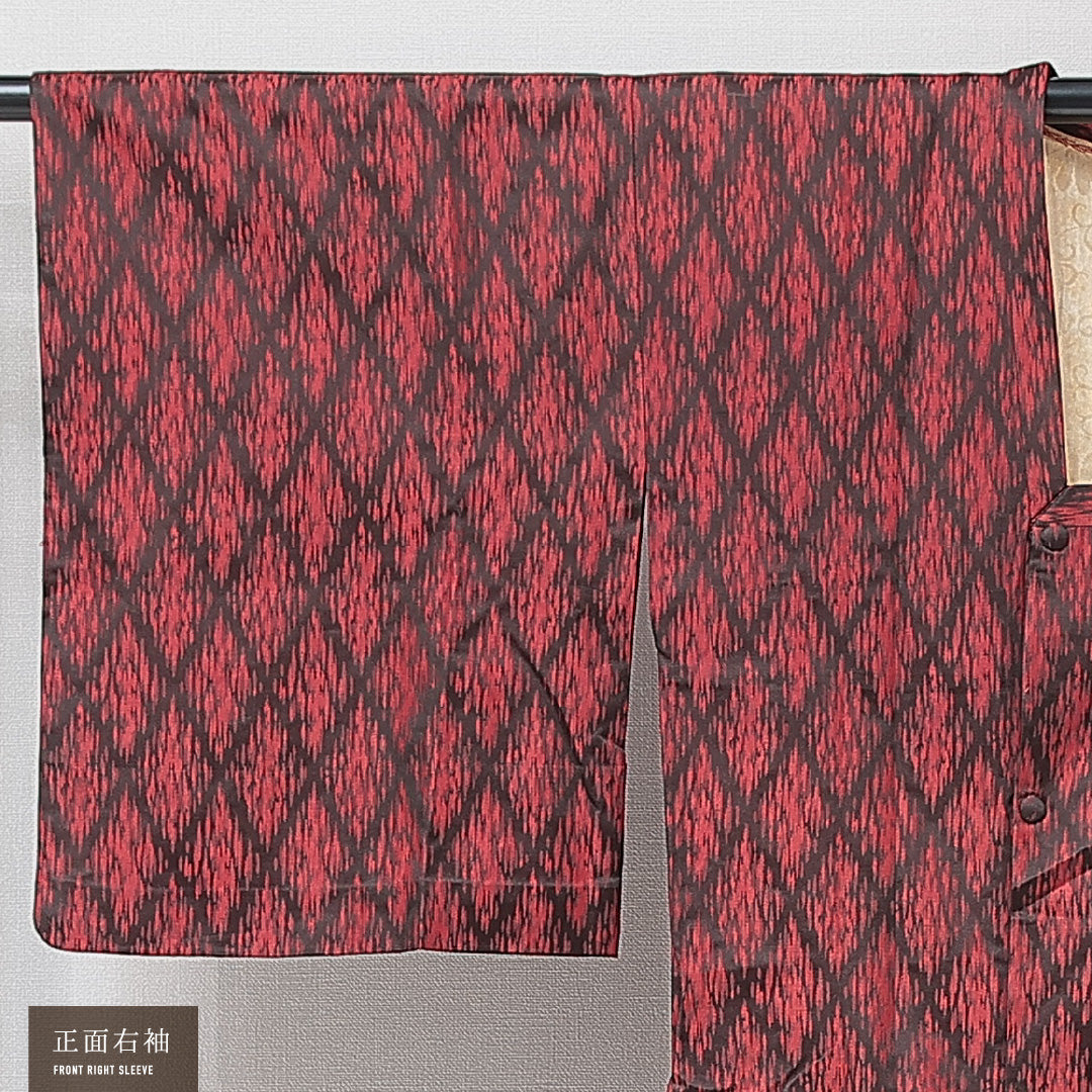 道行コート 袷 身丈120cm 裄丈63cm 正絹 Aランク Sサイズ 菱 赤系 HP 1237-15275