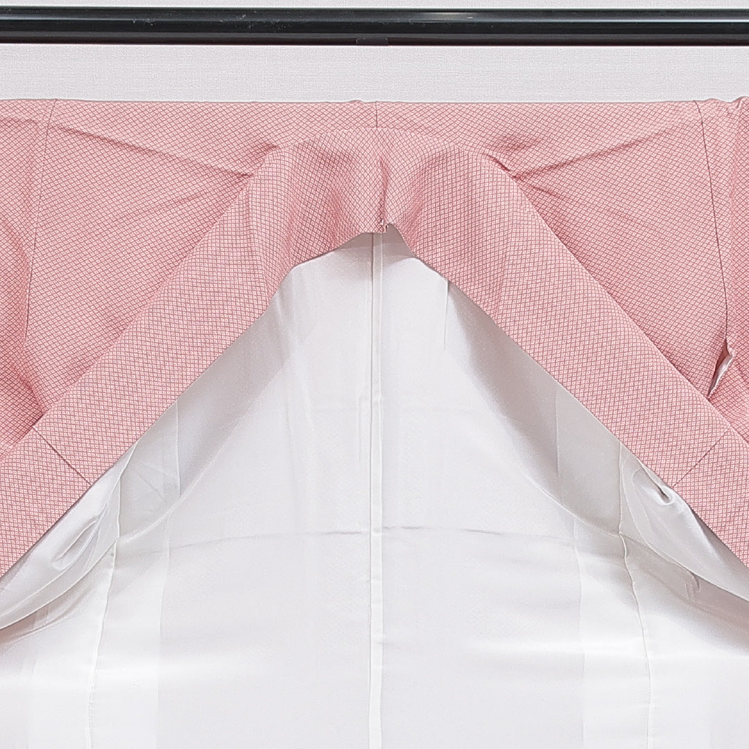 江戸小紋 袷 身丈165cm 裄丈68cm 正絹 Sランク XLサイズ 広衿 インフォーマル ガード加工 花菱 ピンク系 1262-16230