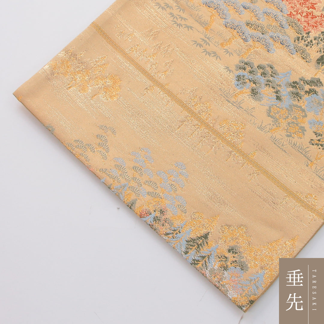袋帯 帯丈436cm 翠祥錦 フォーマル 六通 Sランク 正絹 桜 松 証紙 金系 1223-02325