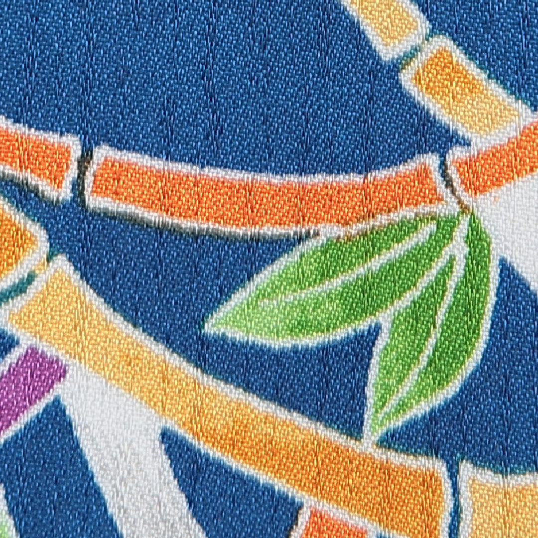 小紋 洗える着物 袷 身丈163cm 裄丈64cm ポリエステル Sランク Lサイズ 広衿 インフォーマル 竹 笹 青系 1215-15793