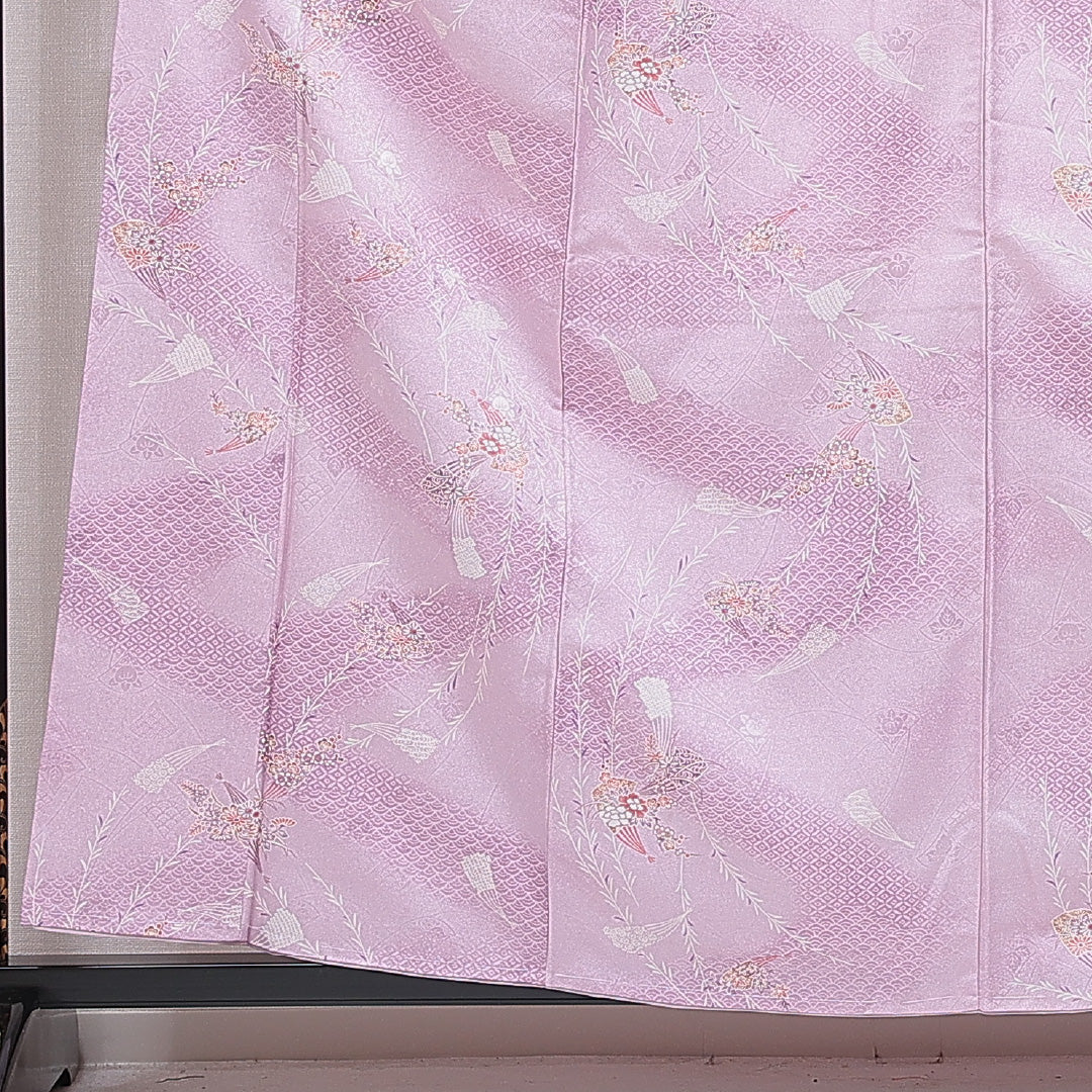 洗える着物 小紋 袷 身丈158cm 裄丈64cm ポリエステル Sランク インフォーマル 広衿 Mサイズ 吉祥文様 紫系 RP 1221-15981