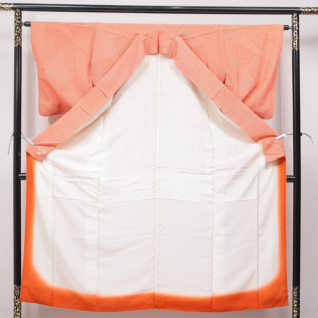 江戸小紋（寄せ柄） 袷 身丈154cm 裄丈63cm 正絹 伝統工芸士　金田今朝男 Cランク Sサイズ 広衿 インフォーマル 作家物 落款 朱系 1262-15687