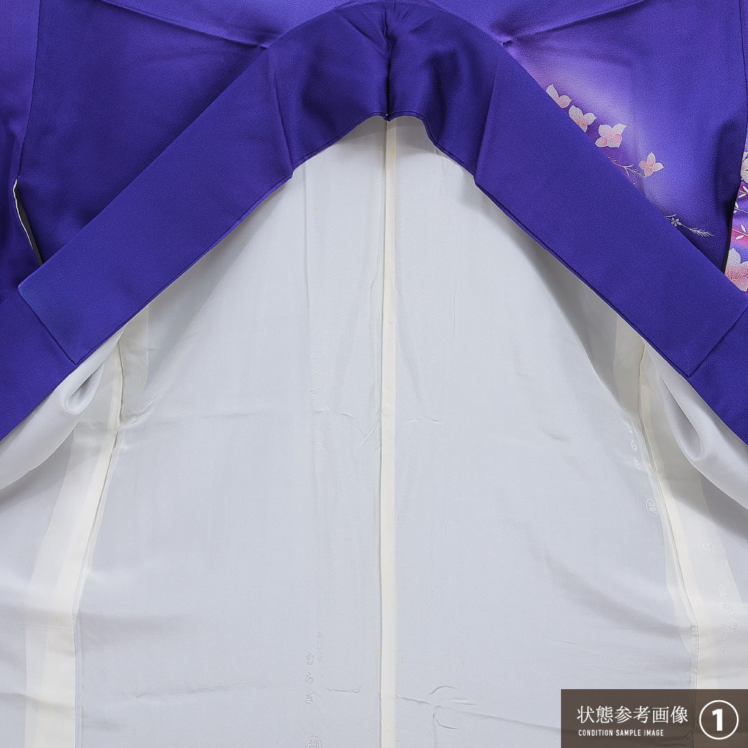 洗える着物 訪問着 袷 身丈162cm 裄丈65cm ポリエステル Bランク セミフォーマル 広衿 Lサイズ ぼかし染 椿 紫系 HP 1217-16082