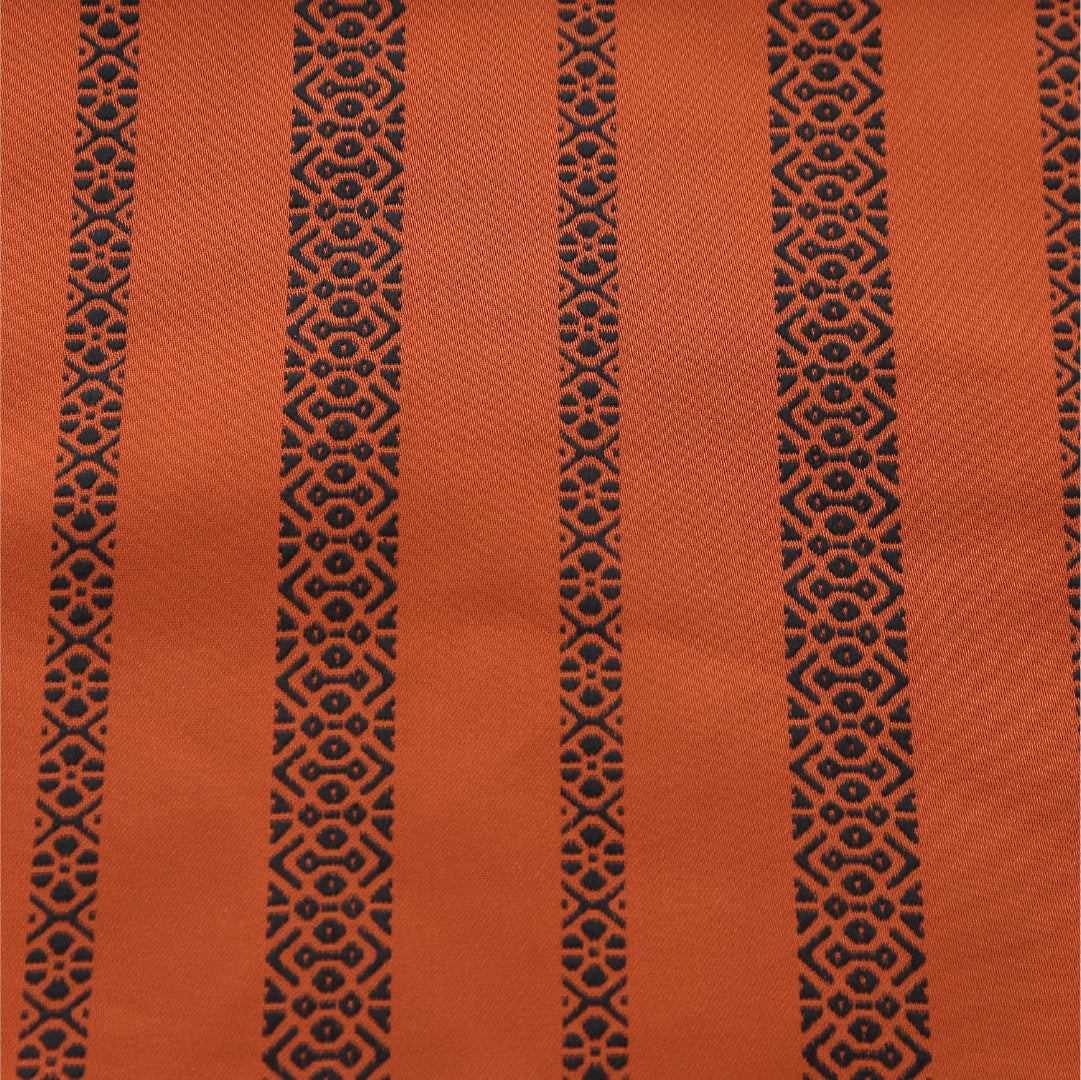 八寸名古屋帯 帯丈252cm インフォーマル 松葉仕立て 全通 未仕立て Sランク 正絹 博多織 縞 朱系 1224-04013