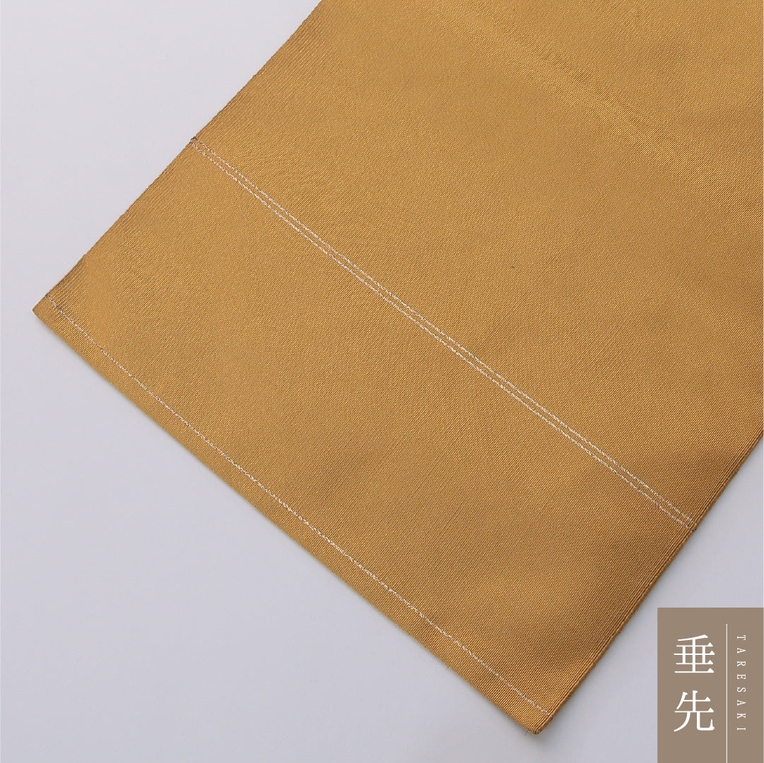八寸名古屋帯 帯丈350cm セミフォーマル 松葉仕立て ポイント柄 Cランク 正絹 風景柄 黄系 茶系 1224-03286