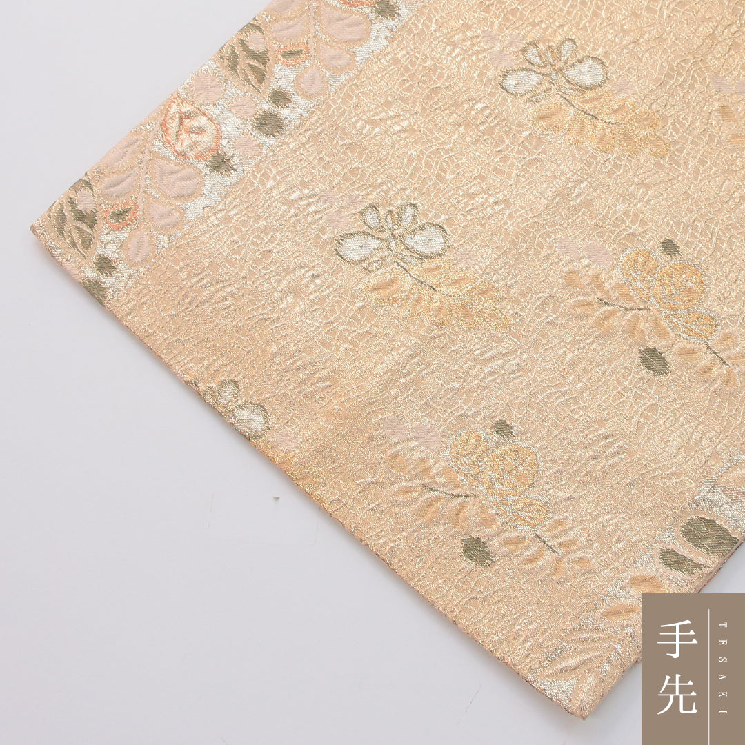 袋帯 帯丈434cm 正絹 六通 フォーマル 辻が花 クリーム系 1243-02324