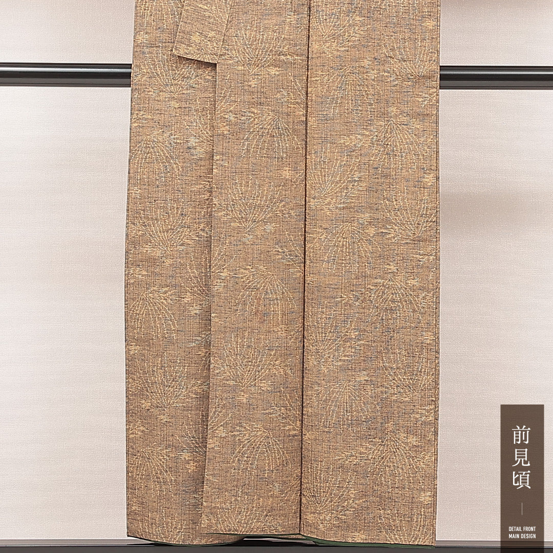 紬 袷 身丈150cm 裄丈62cm 正絹 Bランク カジュアル バチ衿 Sサイズ 植物柄 茶系 RP 1223-16919