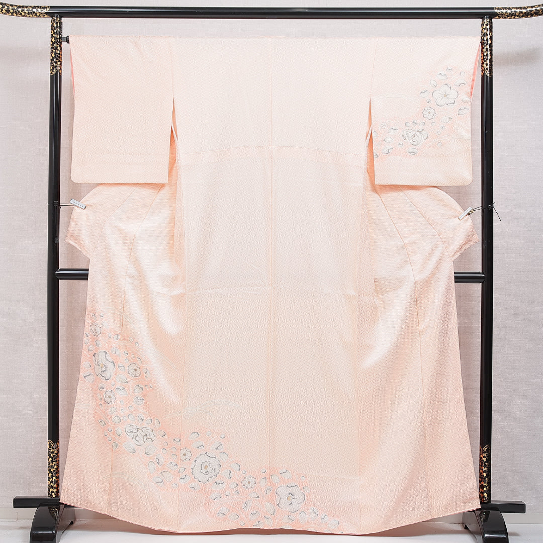 付下げ 袷 身丈164cm 裄丈64cm 正絹 Bランク インフォーマル 広衿 Lサイズ 辻が花 ピンク系 RP 1218-16018