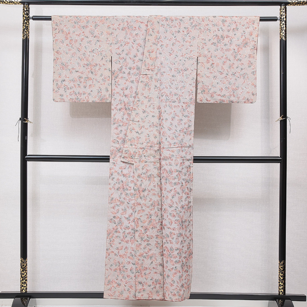 お召 袷 身丈154cm 裄丈62cm 正絹 Cランク インフォーマル バチ衿 Sサイズ 創作柄 グレー系 LP 1222-15569