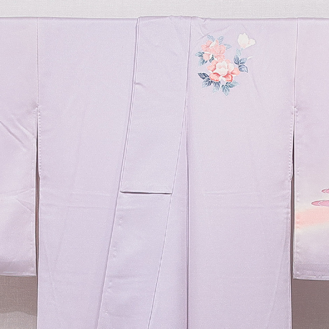 訪問着 袷 身丈167cm 裄丈61cm 正絹 Cランク セミフォーマル 広衿 XLサイズ 証紙 牡丹 紫系 LP 1217-15522