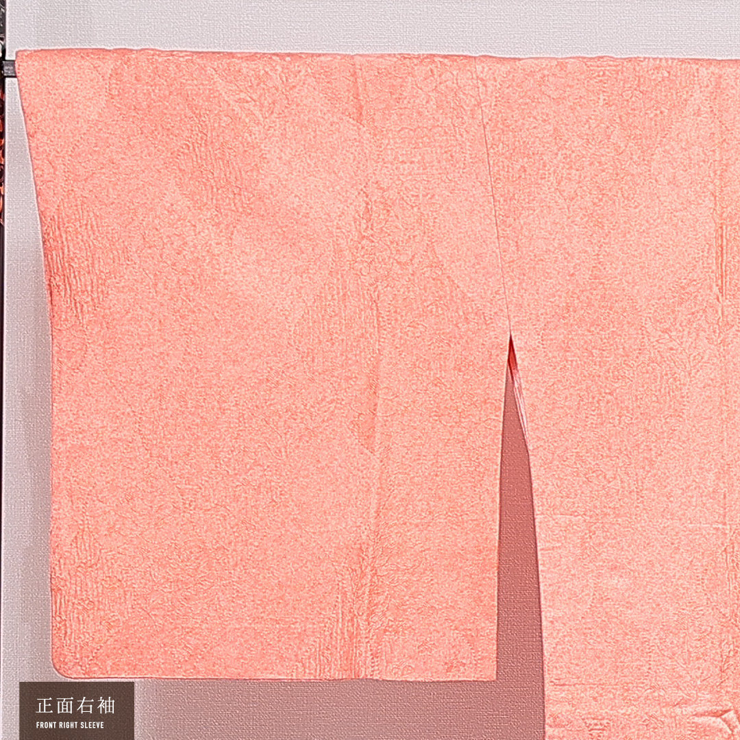 道行コート 袷 身丈92cm 裄丈66cm 正絹 Sランク セミフォーマル Mサイズ 織り出し ポケットあり 植物柄 朱系 RP 1237-16849