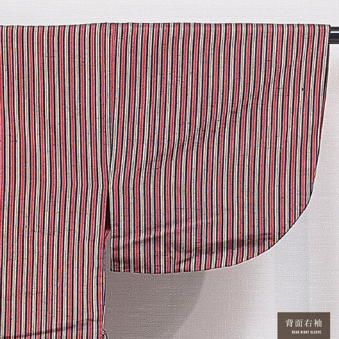 洗える着物 道中着 袷 身丈77cm 裄丈62cm ポリエステル Sランク セミフォーマル Sサイズ 縞 茶系 RP 1236-16451