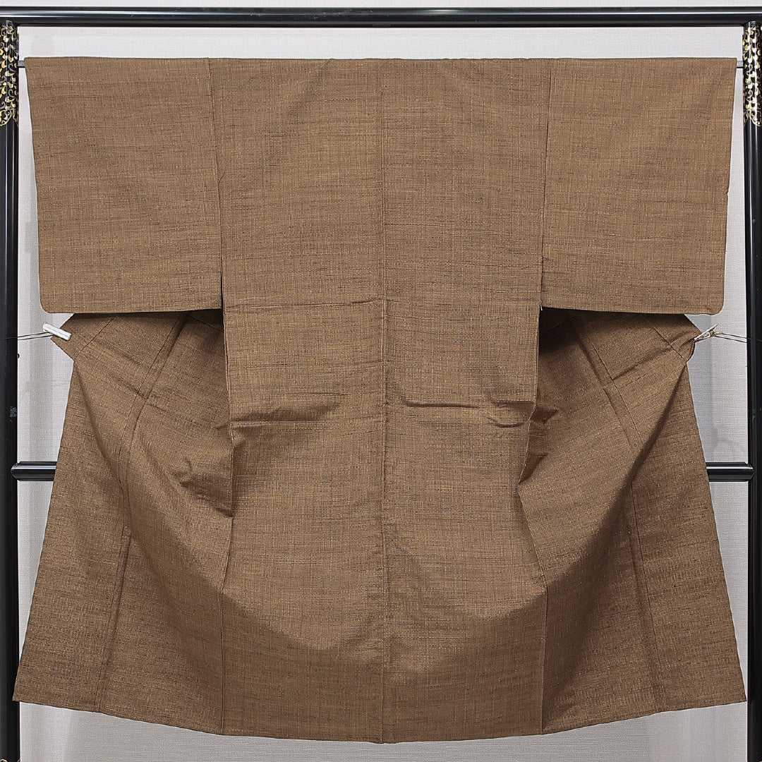 男着物 単衣 身丈135cm 裄丈66cm 正絹 Sランク カジュアル 棒衿 Sサイズ 無地 茶系 M4 1224-15767