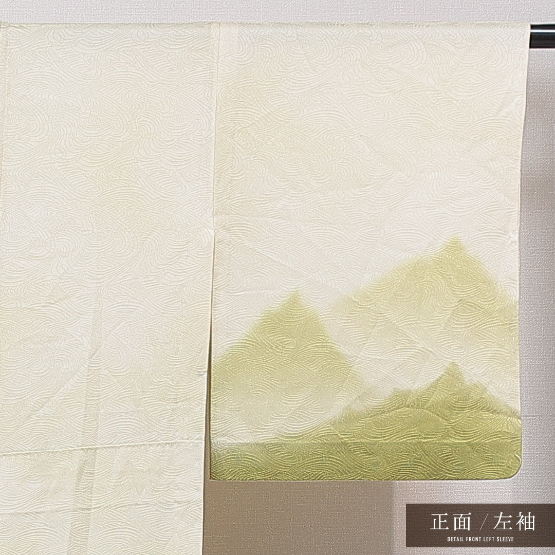 付下げ 単衣 身丈163cm 裄丈64cm 正絹 Sランク インフォーマル 広衿 Lサイズ 抽象柄 シック 控え目 緑系 HP 1218-15558