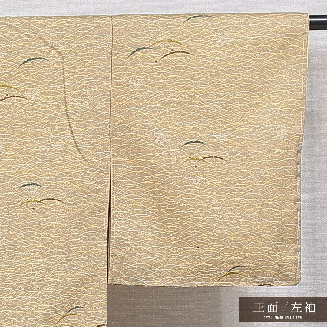 洗える着物 小紋 袷 身丈148cm 裄丈61cm ポリエステル Aランク インフォーマル 広衿 XSサイズ 露芝草 黄系 RP 1221-16101