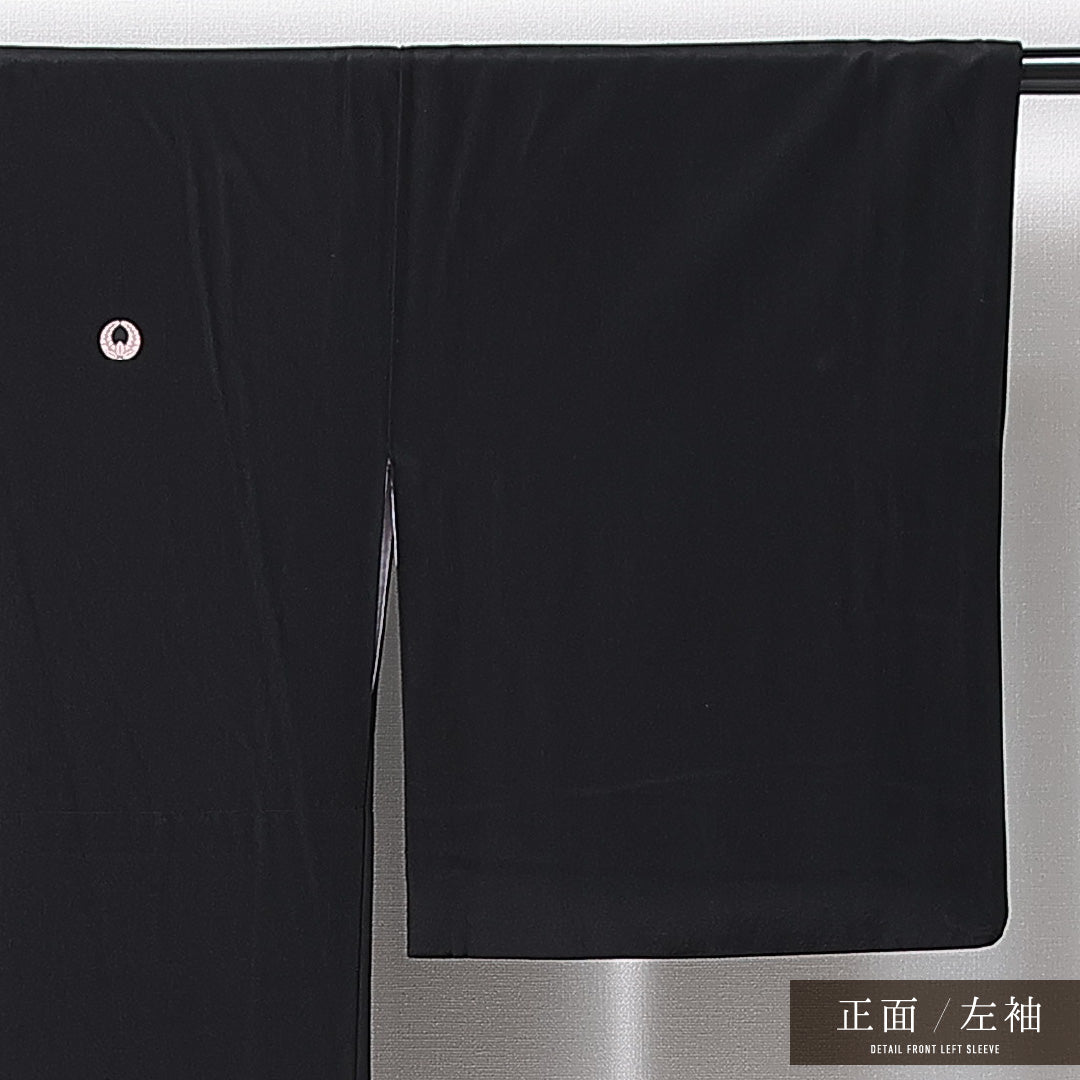 黒留袖 袷 身丈160cm 裄丈63cm 三つ紋 下り藤 フォーマル Sランク Lサイズ 正絹 広衿 茶屋辻 扇 金駒刺繍 1211-F0631
