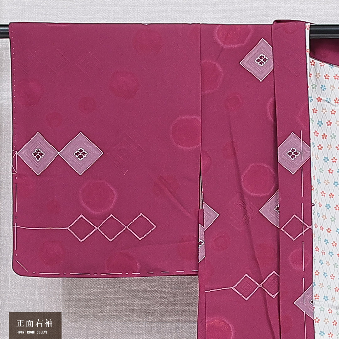 羽織 袷 身丈87cm 裄丈63cm 正絹 Sランク カジュアル Sサイズ 花菱 赤系 RP 1232-16123