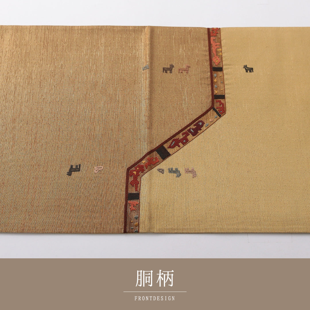 袋帯 帯丈472cm セミフォーマル ポイント柄 Aランク 正絹 幾何学柄 金系 1223-02072