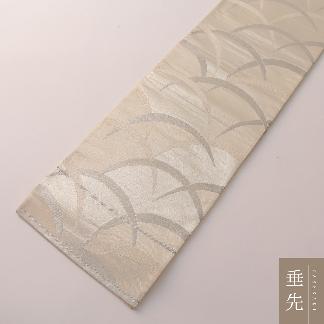 袋帯 帯丈408cm 正絹 六通 セミフォーマル 芝草 クリーム系 銀系 1243-01920