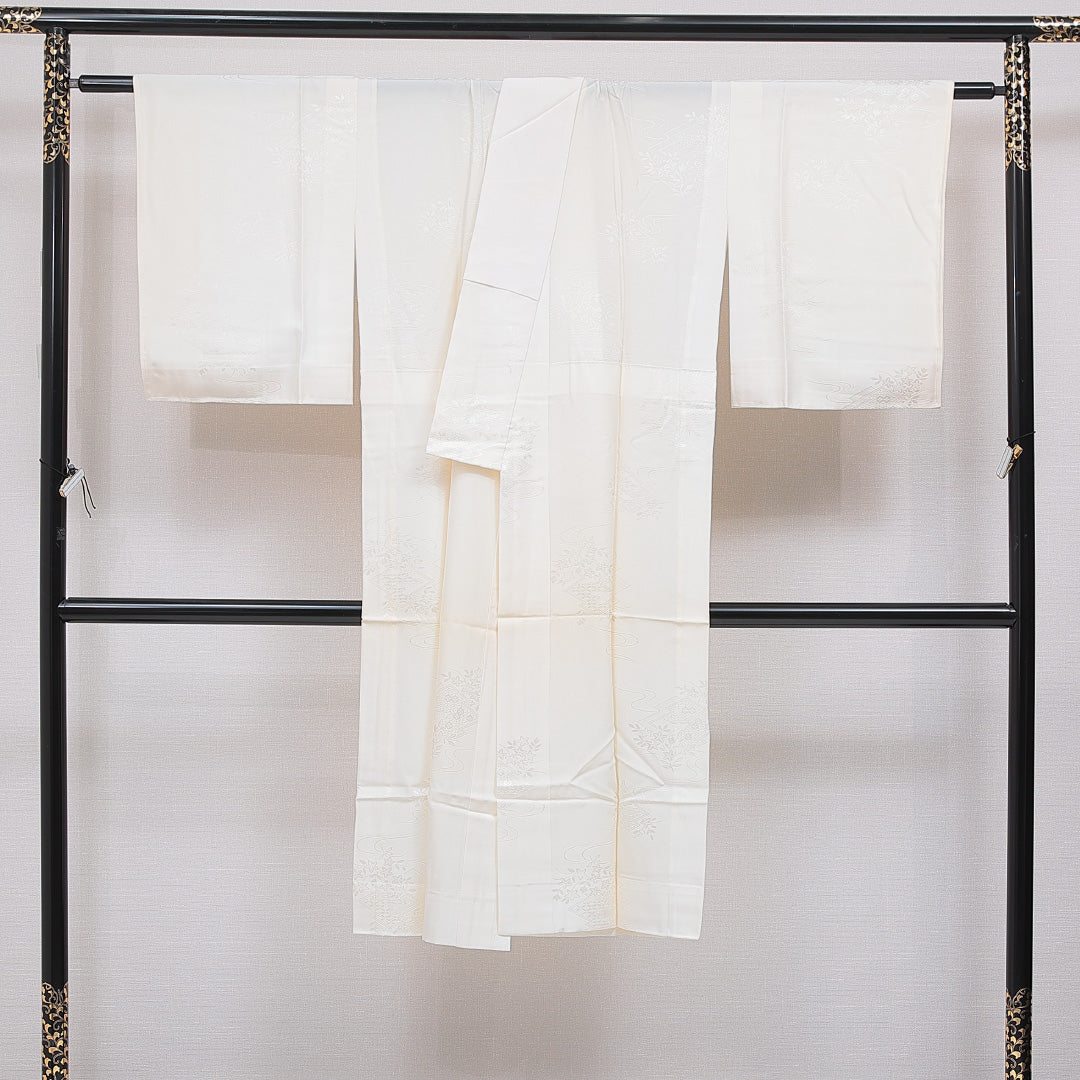 長襦袢 無双袖 身丈125cm 裄丈65cm 正絹 Cランク Mサイズ 古典柄 クリーム系 1229-16709