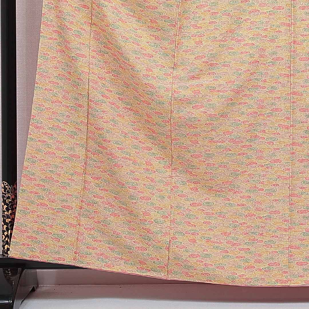 洗える着物 紬 袷 身丈163cm 裄丈66cm ポリエステル Sランク カジュアル 広衿 Lサイズ 染め紬 渦巻 多色系 RP 1223-16055