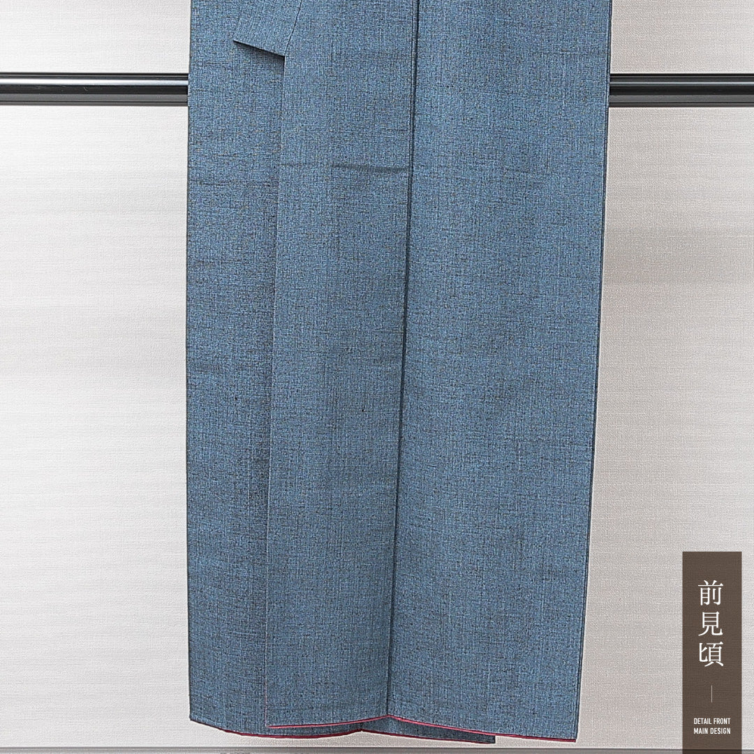 紬 袷 身丈148cm 裄丈62cm 正絹 Aランク カジュアル バチ衿 XSサイズ 無地 青系 RP 1223-15227