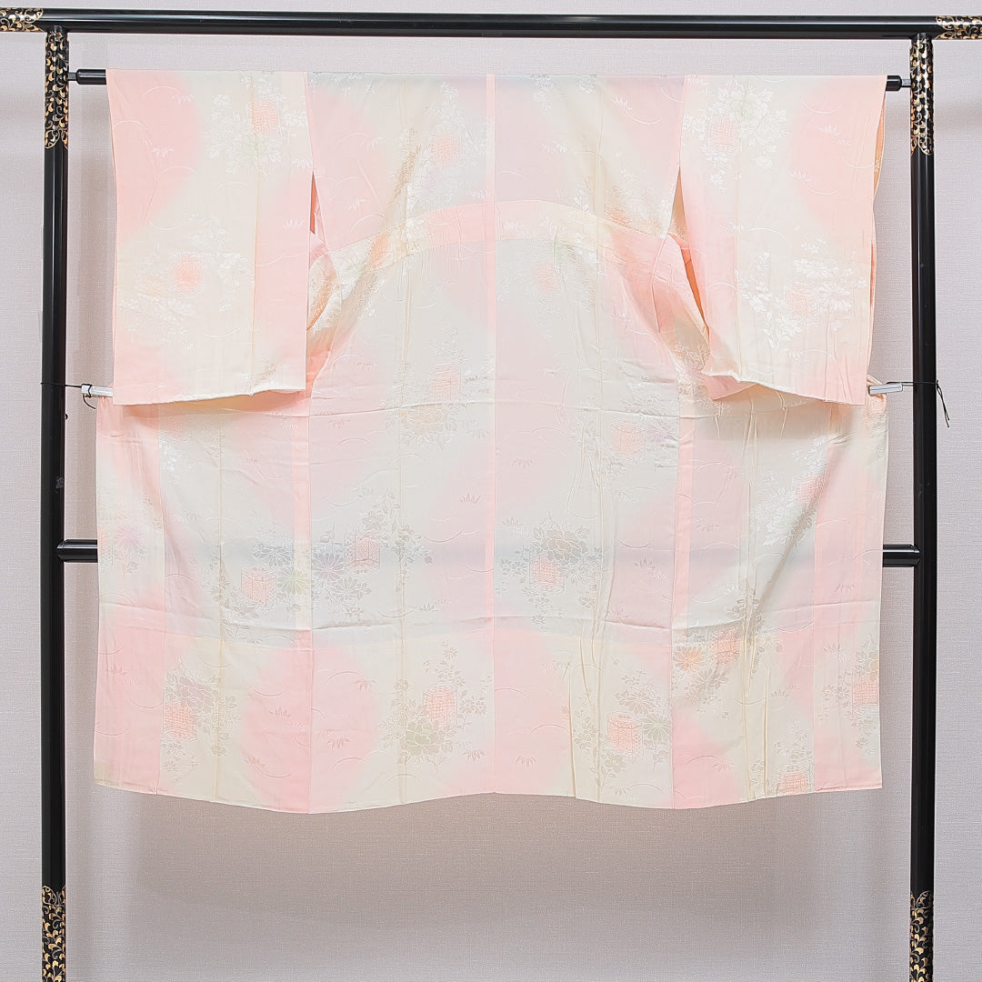 長襦袢 無双袖 身丈129cm 裄丈63cm 正絹 Sランク Lサイズ 古典柄 ピンク系 RP 1239-16682