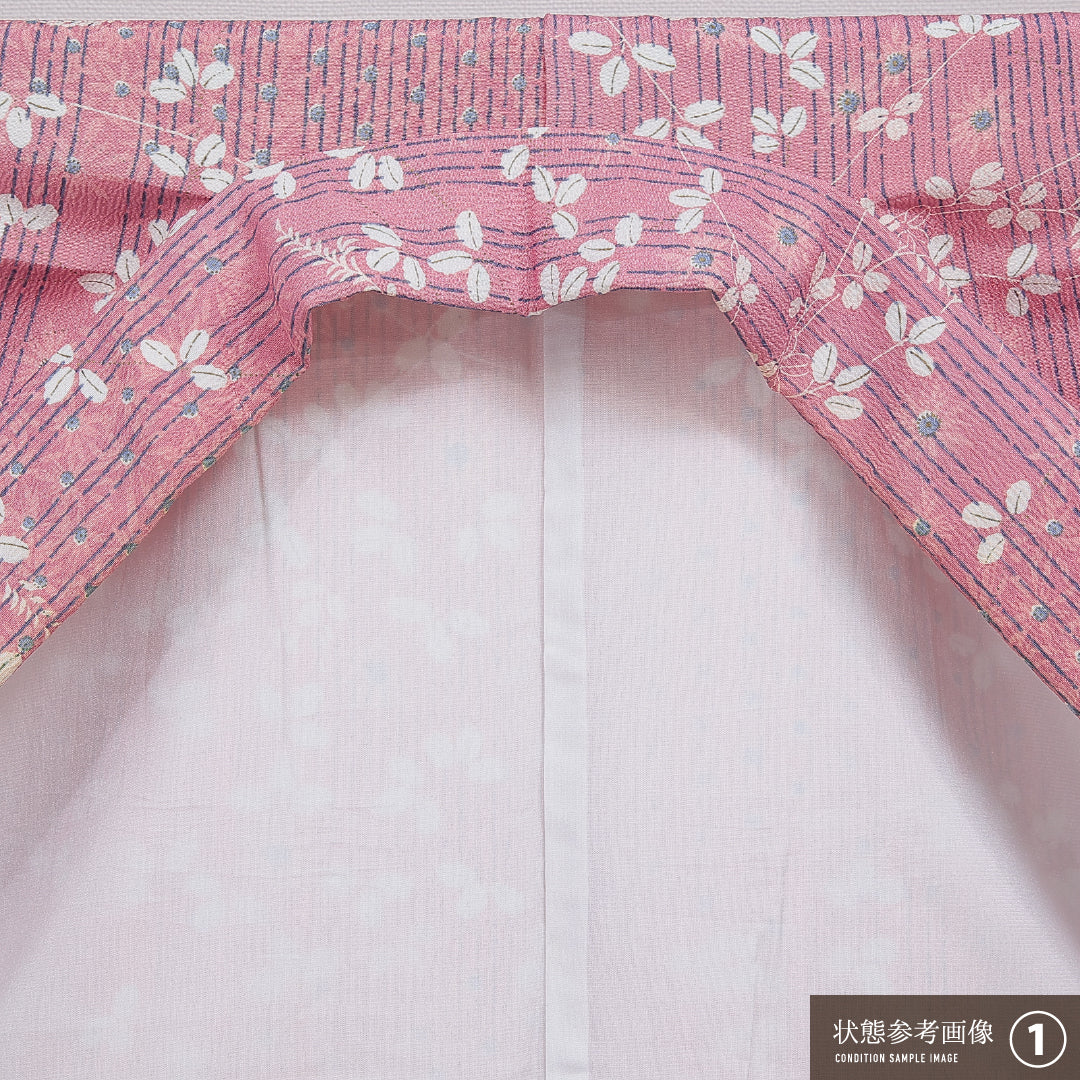 洗える着物 小紋 袷 身丈150cm 裄丈62cm ポリエステル Sランク インフォーマル バチ衿 Sサイズ 植物柄 紫系 RP 1221-16027